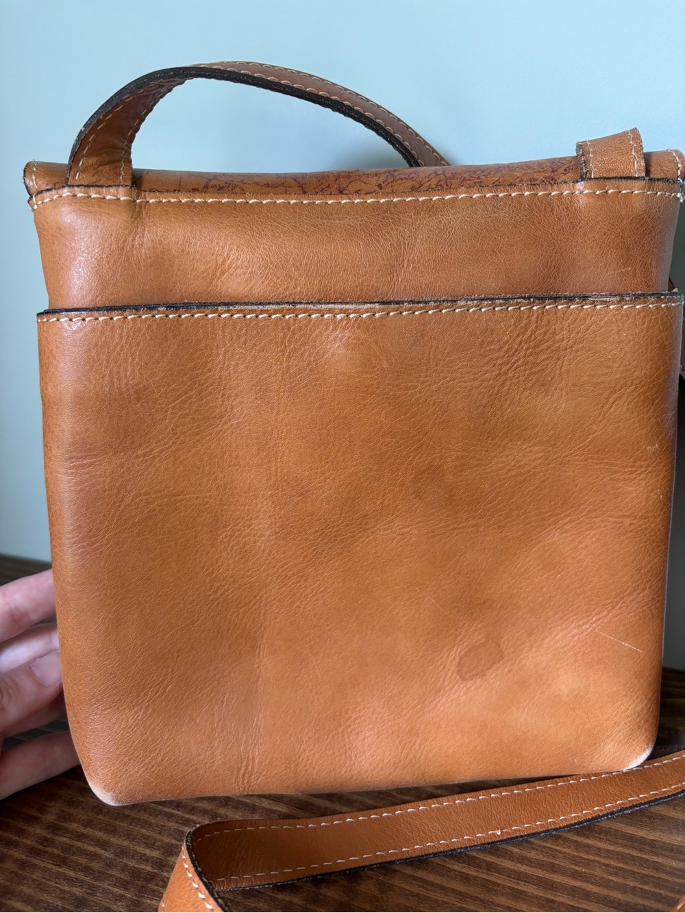 Patricia Nash Map-Print Leather Crossbody - Tan Brown - Picture 5 of 10